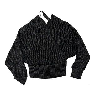 Anthropologie Shimmer Silver Black Ribbed sweater size XS